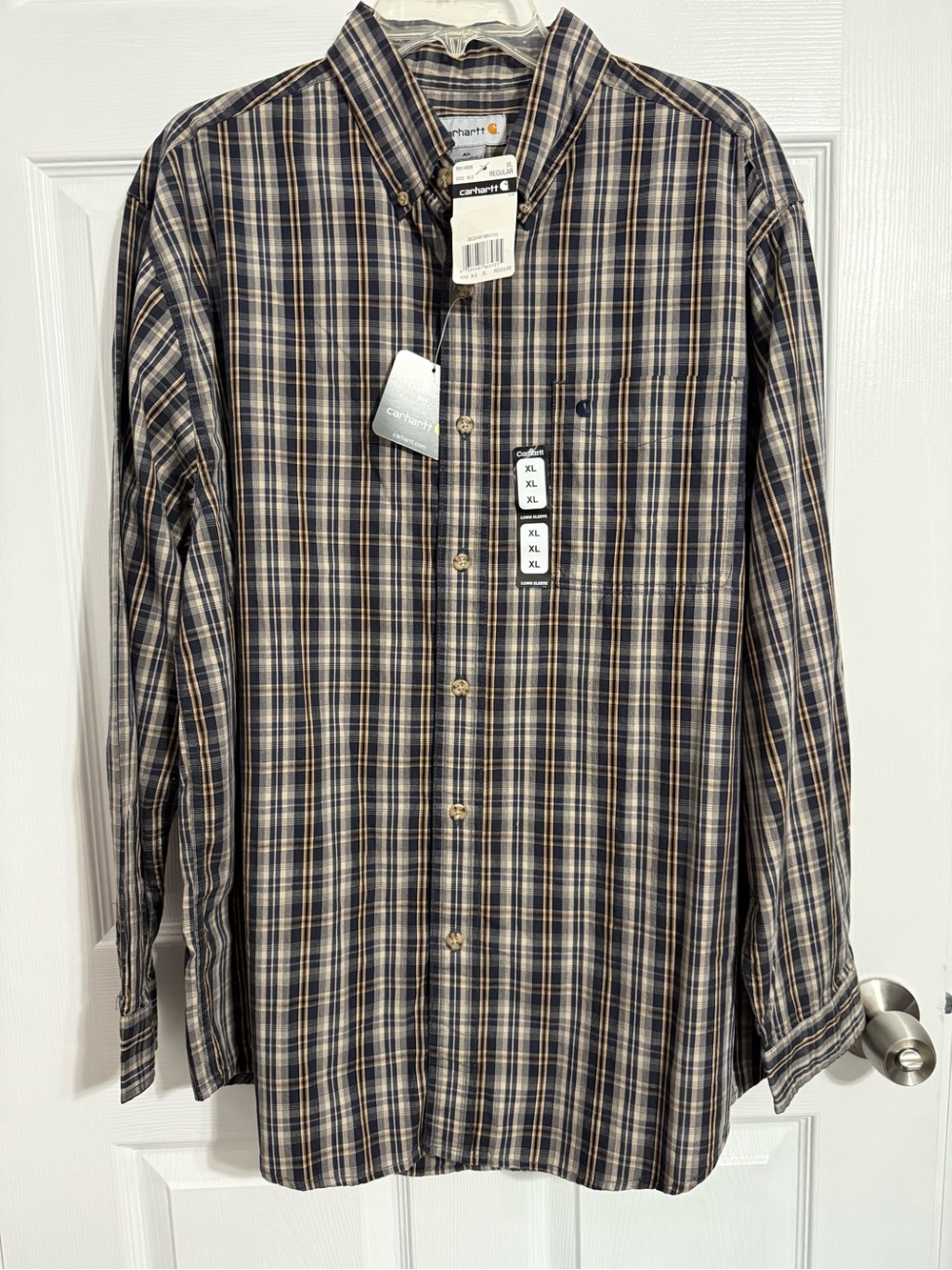 Carhartt Plaid Button-Down Shirt in Navy and Tan